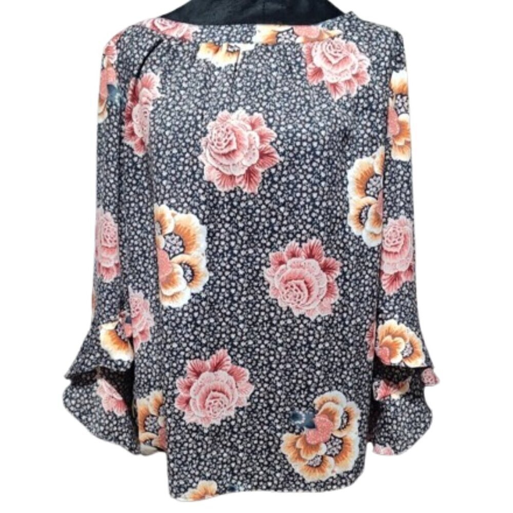 Loft Outlet Flowing Sleeves Floral Polyester Round Neck Blouse Women's Size Med. - Picture 11 of 13